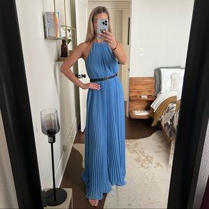 MICHAEL MICHAEL KORS
Chain-embellished plissé-georgette halterneck maxi dress